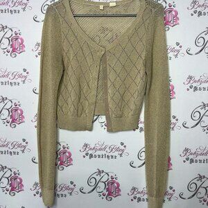 MOTH sparkly gold cardigan glitter button up crochet knitted cute y2k shrug